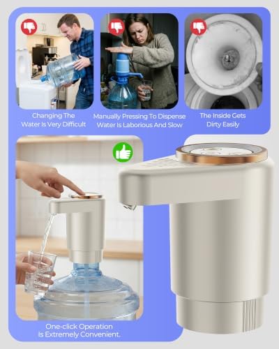Water Jug Pump for 5 Gallon Bottle – Portable Electric USB-C Charging Dispenser, Dual Powerful Motors, Fast Flow, Fits 2-5 Gallon Jugs – Ideal for Home, Office, Camping, RV, Beige - Image 3
