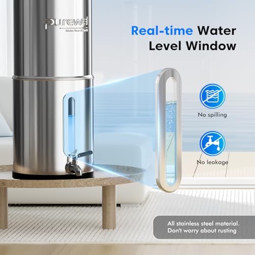 Purewell 2.25G Gravity Water Filter System with Water Level Window, 7-Stage 0.01μm Ultra-Filtration Countertop System with 4 Filters and Stand, Reduce Fluoride & Chlorine, Up to pH 9, PW-KS-FT - Image 7