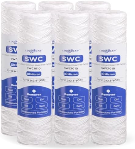 10 Micron 10" x 2.5" Whole House String Wound Water Filter Cartridge 6 Pack by Locofiltr