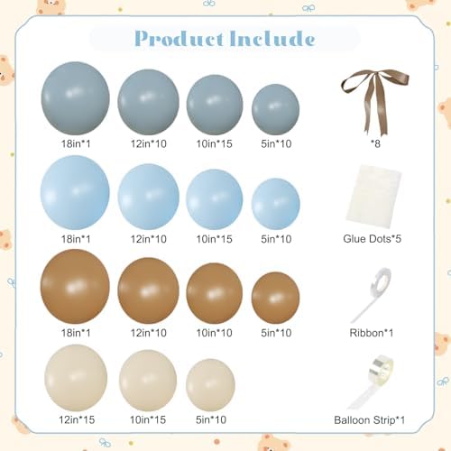 Dusty Blue Brown Balloon Arch Kit for Bear Baby Shower - Image 5