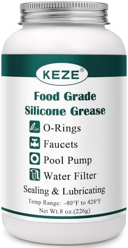 KEZE Pool Lube for O Ring Food Grade Waterproof Silicone Faucet Grease for Pool Filter Plumbing Plastic Parts Gasket Valve Rubber Seals Paste with Brush Top Can 8 OZ by KEZE