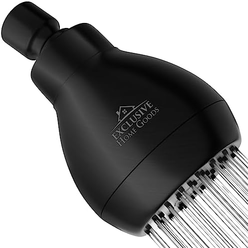 High Pressure Shower Head Matte Black - Powerful Deluxe Bathroom Showerhead with Strong Spray Stream and Small Silicone Nozzles - Universal Fit Works with High and Low Water Flow Showers-2.5 GPM by Heatsistence