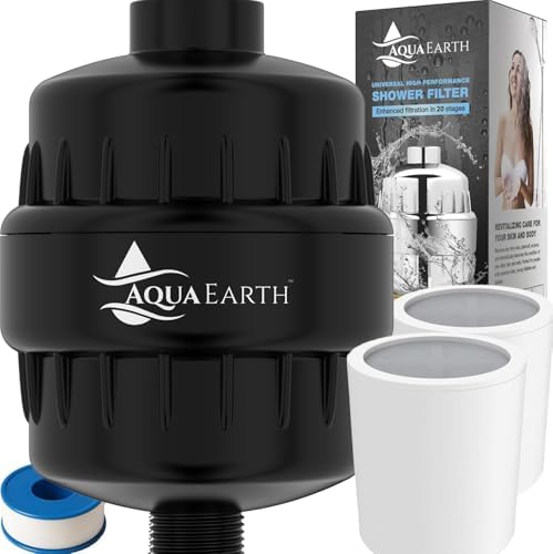 Aqua Earth Black Shower Filter for Hard Water, 20-Stage Vitamin C E by FindYourAquaEarth