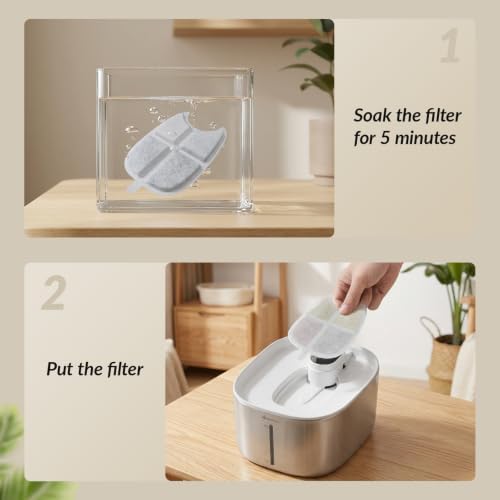 Cat Water Fountain Filter,12 Pack FS10PRO Cat Fountain Filter Replacement, 12 PCS Filters & 12 PCS Sponge Set for Stainless Steel Cat Dispenser,6 Layer Filters for Pet Fountain - Image 6