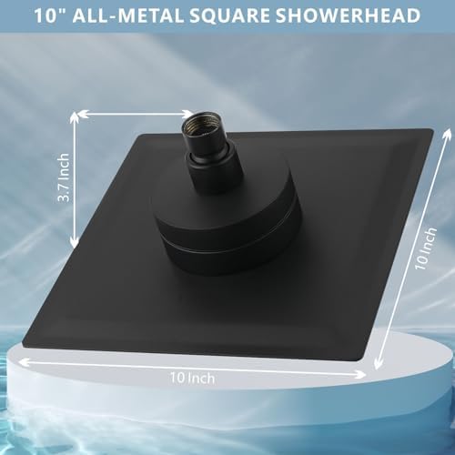 High Pressure Rain Shower Head with Filtered - 10" All Metal Square Showerhead Filter for Remove Chlorine and Harmful Substances, Matte Black - Image 3