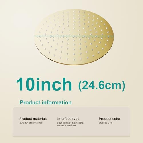All Metal 10Inch Rain Shower Head - Heavy Duty Stainless Steel, Easy Install, High Water Flow, Ultra-Thin Modern Design for Bathroom (Brushed Gold) - Image 2