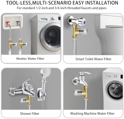 XZ02 50 Micron Reusable Washing Machine Water Filter, Compact Brass Washer Water Filter, for Washing Machine, Heater, Camping, Travel, Anti Scale Portable Sediment Filter - Image 5