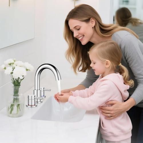 Bathroom Sink Faucet 3 Hole Chrome, 2-Handle Widespread Faucet - Image 2
