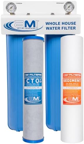 APPLIED MEMBRANES INC 2-Stage Whole-House Water Filter System with 4.5x20-Inch Sediment and Carbon-Block Filters, Removes Sediment, Chlorine, Chloramine, Chemicals, Taste, and Odor by AppliedMembranesInc