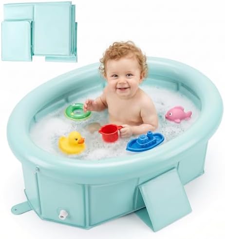 Orzbow Portable Toddler Bathtub with Inflatable Top Edge & Side Drain Plug by Orzbow-MakeParentingEasier
