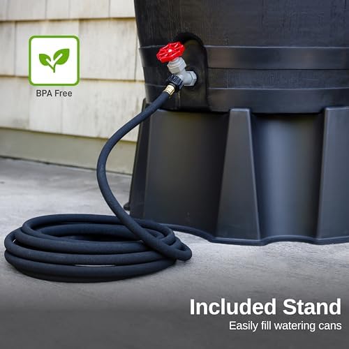 RTS Home Accents 50-Gallon ECO Rain Barrel Made with 100% Recycled Plastic, Flat Back Rain Water Collection Barrel, Stand Included, Black - Image 6
