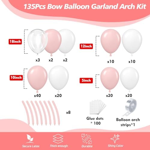 Pink Bow Balloon Garland Arch Kit - Coquette Birthday Decorations Coquette Bow Pink and White Balloon Arch Kit Different Size for Wedding Bridal Girls Birthday Baby Shower Engagement Party Decorations - Image 2