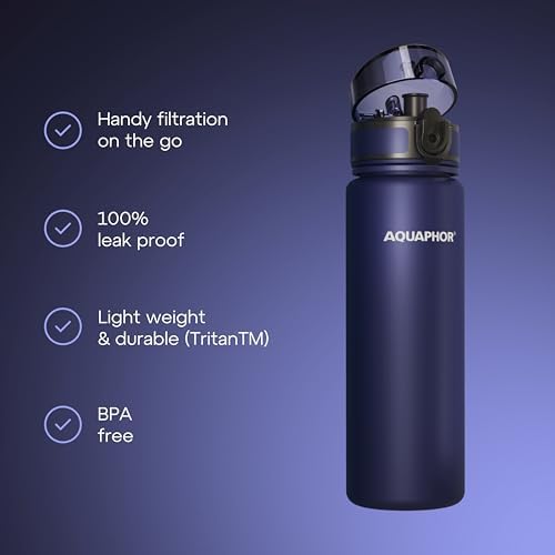 AQUAPHOR City Water Filter Bottle 17 oz | Reusable & Portable Filtered Water Bottle | BPA-Free | Perfect for Camping, Travel, Indoor & Outdoor Use | Navy Blue - Image 2