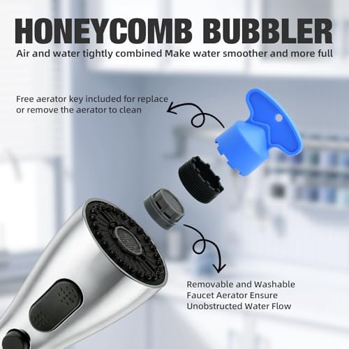 Kitchen Faucet Head Replacement, 3-Function Pull Down Spray Head with 9 Adapters, Sink Faucet Spray Head Compatible with Moen, Delta, American Standard Faucet, etc, Chrome - Image 4