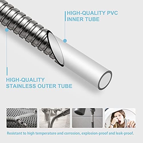 OFFO Shower Hose, 198 in Kink Free Stainless Steel Shower Hose Attachment Electroplating Handheld Shower Head Hose Flex Hoses Extension with Brass Insert & Nut for Pet Bathing Cleaning, Nickel Gray - Image 4