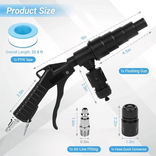 Coolant System Flush Gun, Heater Core Flush Kit, Radiator/Cooling System Flusher Tool Air & Water Combo Flushing Set, Nozzles Fit 19-40 mm Hoses - Image 2