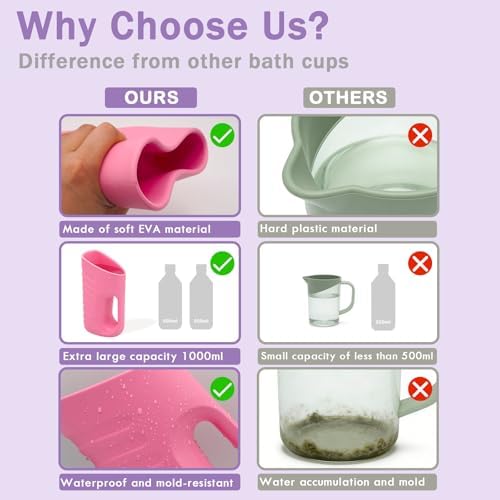 Babylush Baby Bath Rinse Cup & Rinser – 1000ml Soft EVA, 0.3lb Lightweight, BPA-Free Bath Water Pourer, Baby Bath Pitcher, Shower Cup for Kids (Pink) - Image 6