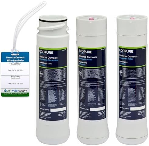 EcoPure Reverse Osmosis Filter and Membrane Set - Includes Membrane ECOROM and Pre/Post Filter Set ECOROF - Plus Reminder Tag - NSF Certified Authentic OEM Parts for ECOP30 RO Unit - EcoPure Only by Soft+Water+Supply