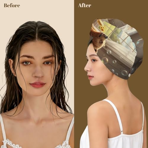 Microfiber Hair Towel Wrap for Women - Bear Bubble Bath Super Absorbent Fast Drying Head Hair Towels - Elastic Loop Design Anti-Frizz Soft Turbans for Wet Long, Curly, Thick Hair - Image 3