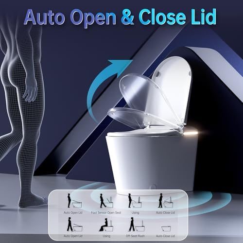 Smart Toilet, One Piece Bidet Toilet for Bathrooms, Toilets with Warm Water Sprayer & Dryer, Foot Sensor Operation, Heated Bidet Seat, Tankless Toilets with Fahrenheit LED Display - Image 6