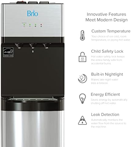 Brio 520 UV Self-Cleaning Bottleless Water Cooler Dispenser, UL Certified | Built-in 2 Stage Filtration (2 Free Replacement Filters Included) Reduces PFAS & Microplastics | 3 Temp (Hot Cold, Room) - Image 3