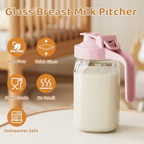 32 oz Breast Milk Pitcher, Glass Mason Jar Pitcher with Lid - Image 5