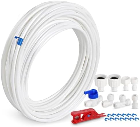 Refrigerator Water Line Kit, 49.2 Ft Extra Long Fridge Ice Maker Water Line Kit, 1/4” O.D.Leak-Proof & Long Lifetime Water Tubing Hose & Connect for Fridge Ice Maker RO Systems Water Filter Faucet by 1PLUSSELECT