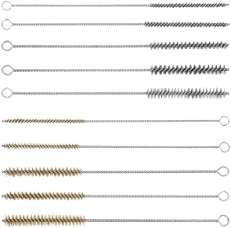 Tube Cleaning Brush,Brass Stainless Steel Engine Cleaning Brushes,12 inch Long Round Wire Pipe Cleaner for Deep Pipes (Yellow and Silver, 10 Pcs-5 Size) by RAWILL