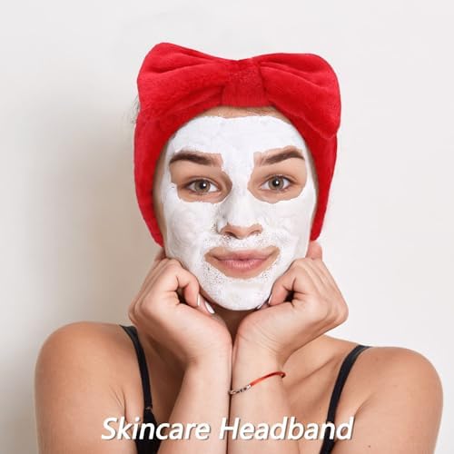 Velscrun 6 Pack Spa Headband, Makeup Headband, Face Wash Headbands, Skincare Headbands, Red Sponge Hair Band Bow Tie Spa Head Band for Washing Face Wristband Set Hair Accessories for Women Girls Gifts - Image 4