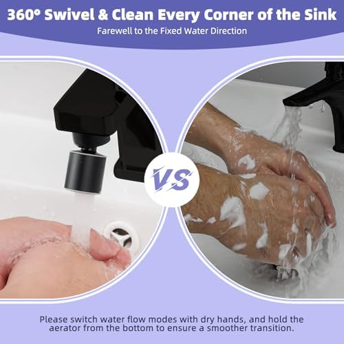 Hibbent NSF/ANSI/CAN 61 Certified Faucet Aerator, 360 Degree Swivel Kitchen Sink Aerator, CUPC Certification Dual-function Sprayer Faucet Replacement Part 55/64 Inch Female Thread - Matte Black - Image 5
