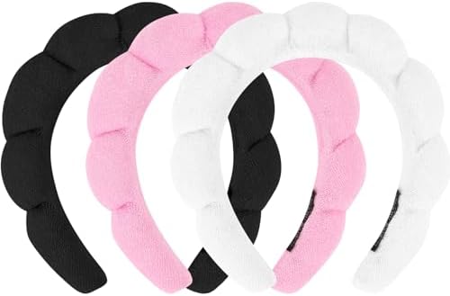 3 Pack Spa Headbands - Terry Cloth Puffy Hair Bands for Skincare, Makeup, and Face Washing by ACO-UINT