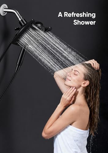 Shower Head with Handheld High Pressure, Rain Shower Head with Fixed Showerhead and 9 Sprays Handheld Shower, Detachable 2-IN-1 Shower head with 59" Rotatable Stainless Steel Hose (Black) - Image 6