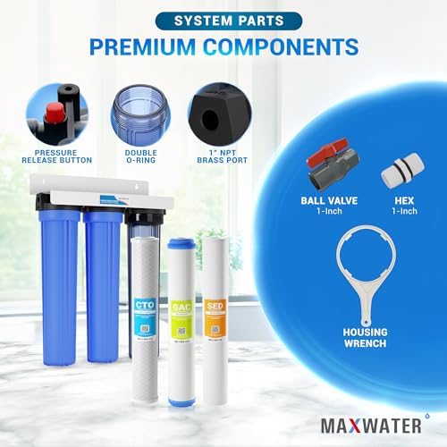 Max Water 3 Stage 20 x 2.5 Whole House Water Filtration System (Sediment, Organic Compounds, Taste & Odor) - 5 Micron PP Sediment, GAC Carbon, CTO Water Filters for Cottage Water - 3/4" Inlet/Outlet - Image 5