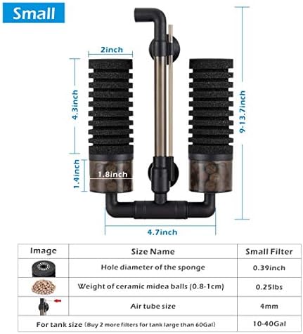 hygger Sponge Filter, Aquarium Filter Double Sponge Replaceable Media with 4 Biochemical Sponges and 1 Bag of Filtered Ceramic Balls Ultra Quiet Filter Fish Tank (S/M) - Image 6