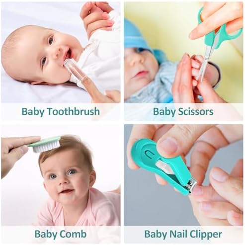 Baby Grooming Kit, Infant Safety Care Set with Hair Brush Comb Nail Clipper Nasal Aspirator,Baby Essentials Kit for Newborn Girls Boys (Green) - Image 4