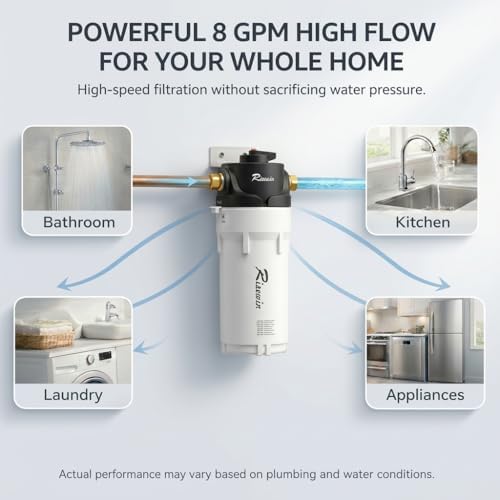 Whole House Water Filter System, 10" x 4.5" Housing with Built-in Bypass Valve, 3-in-1 PAC Sediment & Carbon Filter, 1" NPT High Flow Filtration for City Water - Image 4
