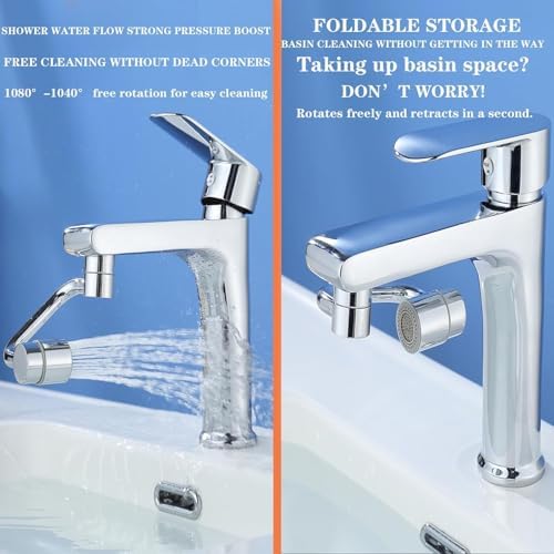 2026 Upgraded Universal Sink Faucet 1080° Rotating Faucet Extender with Upward Facial Mist, U Shaped Faucet Extender, 360° Faucet Aerator for Bathroom Kitchen, 4 Water Modes Adjustable (Silver) - Image 6