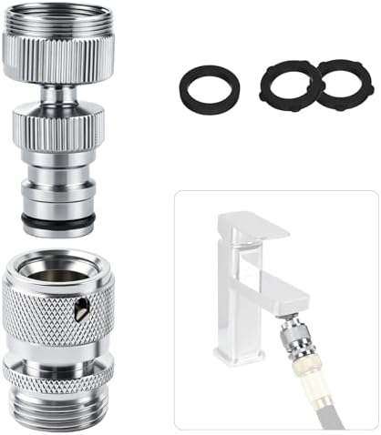 Hibbent Swivel Faucet to Garden Hose Adapter Kit, Multi-Thread Solid Brass Quick Connector, 3/4" Tool-Free Quick Connect Adapter for Sink Faucet & Garden Hose, Chrome by Hibbent