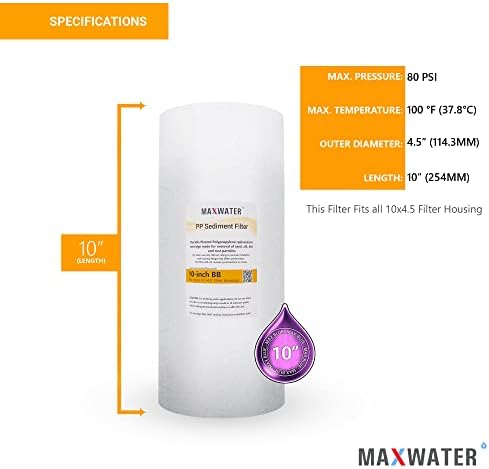 Max Water 10" x 4.5" Whole House Sediment Filter Cartridge Replacement | 1 Micron Melt-Blown Polypropylene Well Water Filter, Compatible with DGD-5005, AP810, WFHD13001B (Pack of 2) - Image 2
