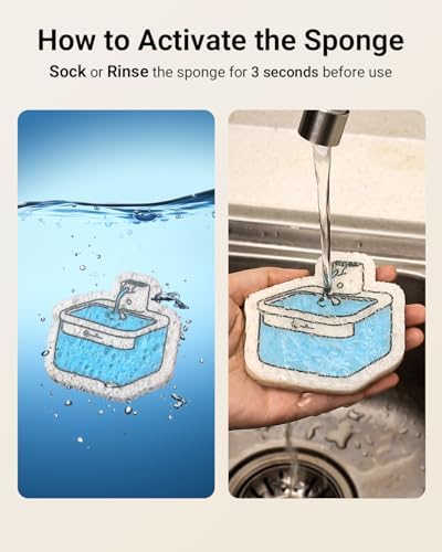 DownyPaws 6 Packs Replacement Filters for Battery Operated Cat Water Fountain DPWFP6, with 1 Cleaning Sponge and 1 Brush, 3 Months Set of Replacement Filters - Image 5