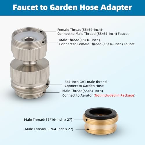 Hibbent Sink Faucet to Garden Hose Adapter, Swivel 3/4" Faucet Adapter - Image 2