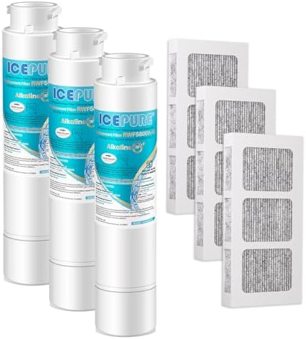 ICEPURE Alkaline RWF5800A-AL Refrigerator Water Filter and Air Filter Replacement for Frigidaire EPTWFU01, EWF02, Pure Source Ultra II, PureSource Ultra 2, BO022, MR022, SCWFTCTO, Enhances PH, 3Combo by ICEPURE