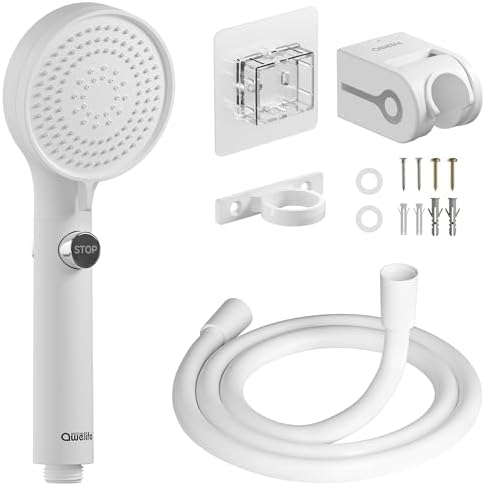 RV Shower Head with Hose and On/Off Button, High Pressure 5 Mode Shower Head Replacement, Easy Install, White –Upgrade for RV, Camper, Van, Travel Trailer, Motorhome, Boat and Tiny Home by Awelife