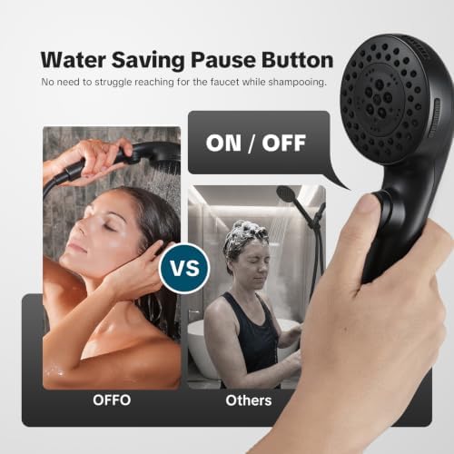 OFFO Shower Head with Hose, 5 Mode Handheld Shower Head with On Off Switch for Water Saving, High Flow Powerful Boosting Showerheads with 60" PVC Hose, Matte Black - Image 3