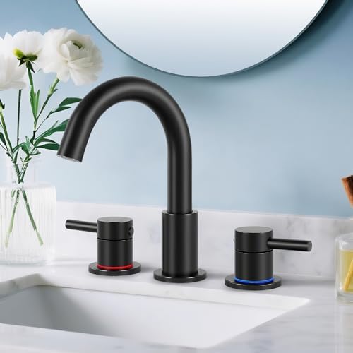 Matte Black Bathroom Faucet 3 Hole, 2-Handle Widespread Faucet by IUERASD