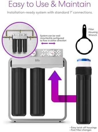 Brio 3-Stage Whole House Filtration System for Iron & Manganese Reduction, 900 GPH, 4.5" x 20" Sediment, Carbon Block, Iron & Manganese Filters Included w/Lifespan of 100,000 Gallons or 12 Months - Image 7