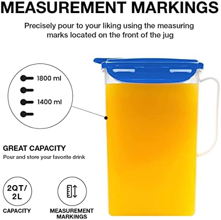 LocknLock Aqua Fridge Door Water Jug with Handle BPA Free Plastic Pitcher with Flip Top Lid Perfect for Making Teas and Juices, 2 QT, Blue (Pack of 5) - Image 4