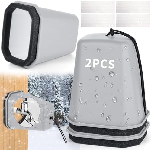 2 Pack 2026 Upgrade Extra Large Outdoor Faucet Cover for Winter Freeze Protection 8.5x7x5.5in Thick Plastic Foam Hose Bib Spigot Cover Winter Insulated with Reflective Strips (Gray) by Bornerwhite
