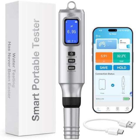 Pool Salt Tester with App, 7-in-1 pH Salinity ORP EC TDS SG Temp Meter by LIFEGARDENINGECO-FRIENDLYTECHNOLOGY