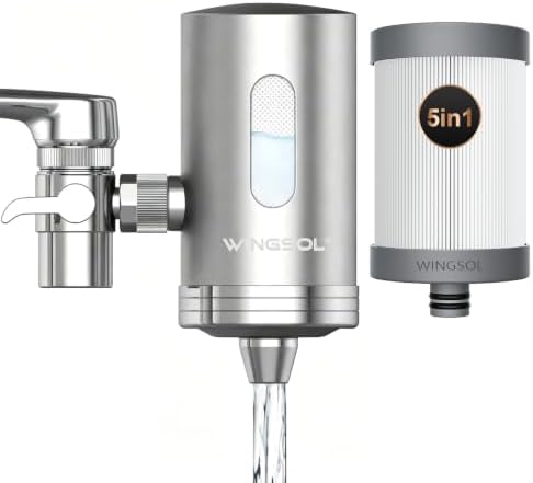 WINGSOL Visible Window Faucet Water Filter Stainless Steel, NSF/ANSI 42&53, 360° Rotating Tap Purifier, 250 Gallons Capacity, Reduce Heavy Metals 99.6% Lead, Improve Taste by WINGSOL